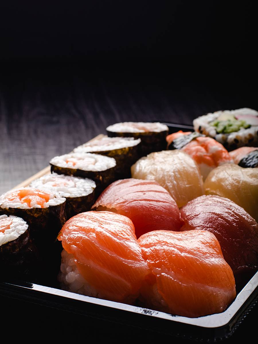 Sushi to go order, showing a Takeaway box with sushi