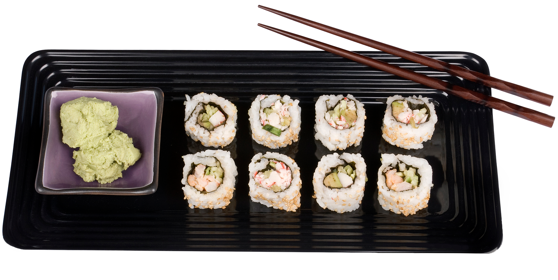 sushi-rolls-on-plate-and-chopsticks